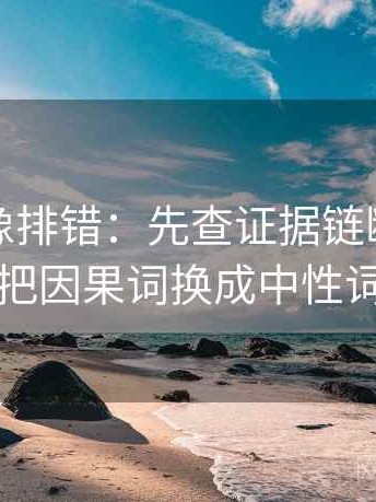 秀人网像排错：先查证据链断了吗再把因果词换成中性词